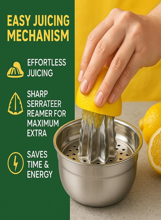 NOHUNT Premium Stainless Steel Manual Citrus Juicer, Hand Press Squeezer with Honeycomb Filter Bowl, Large Capacity Lemon Orange Juice Strainer, 12.2x12.2x6.8 cm (Round) - Image 2